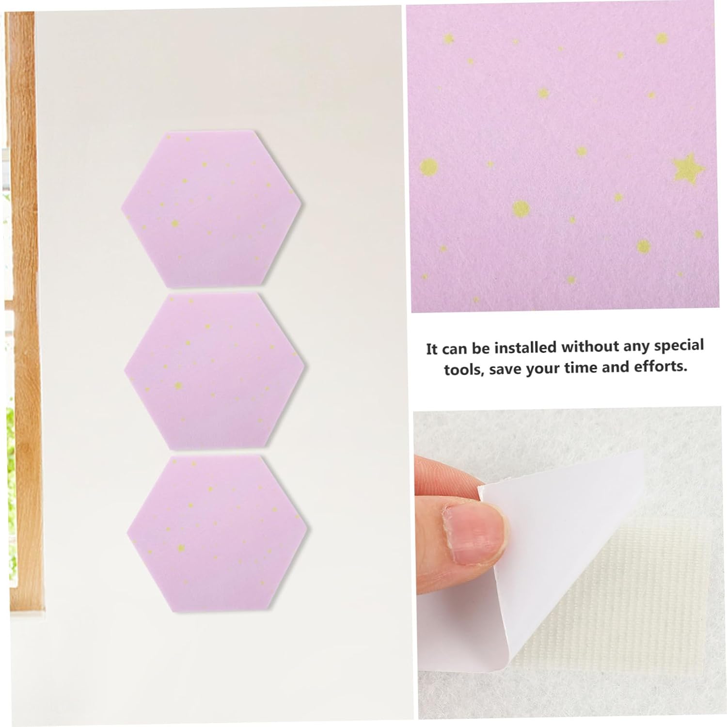 6pcs Hexagon Felt Wall Boards Lightweight Decorative Memo Tiles for Home Office Self-Adhesive Bulletin Pin Boards for Photos Notes Crafts and Keys Display