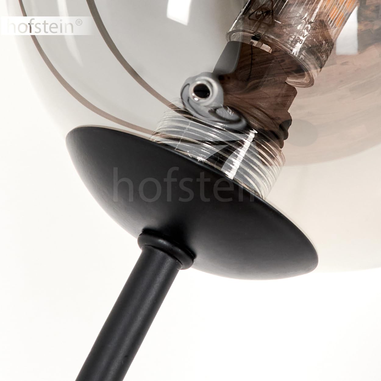 Stehleuchte Bernado, Stehlampe aus Metall/Glas in Schwarz/Rauchfarben, Leuchte im modernen Retro/Vintage-Design mit Schirmen aus Glas (Ø 12 cm), dimmbar über Fußschalter, 6 x G9, ohne Leuchtmittel