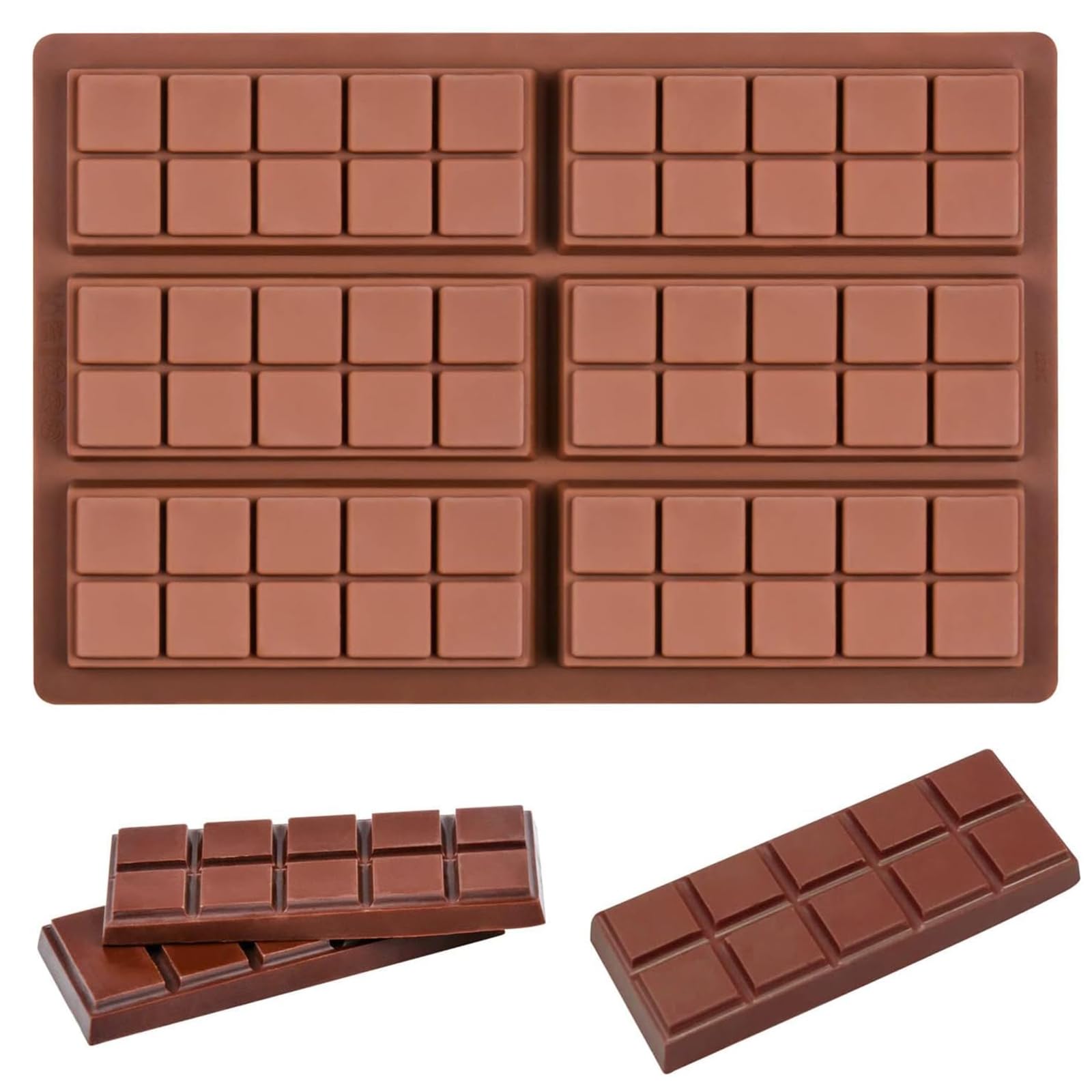 JoyzzzChocolate Molds, Non-stick Candy Molds with Food Grade Silicone, Deep Chocolate Bar Mold Easy Release, Chocolate Bar Mold for Baking, Candies, Snacks, Truffles, Cupcake Toppers, Edibles