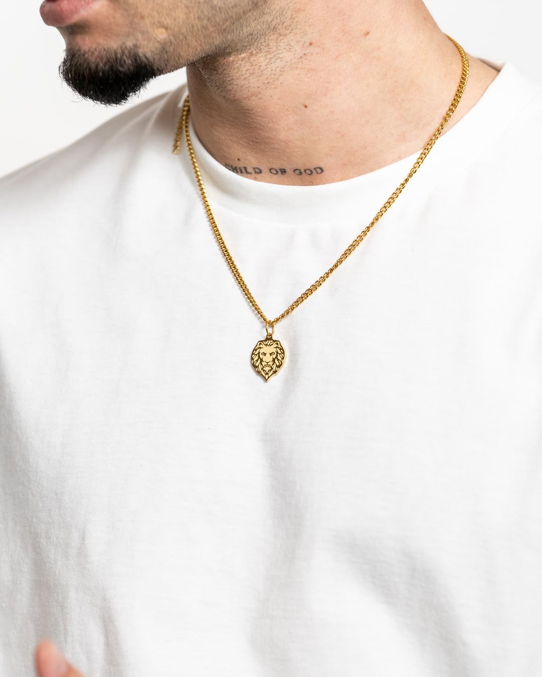 Löwe Kette mit Anhänger für Herren und Damen - Streetwear Cuban Halskette mit Sternzeiche Löwe Anhänger aus Edelstahl und 18K Gold - Wasserfeste Kette - 50-55cm Länge verstellbar