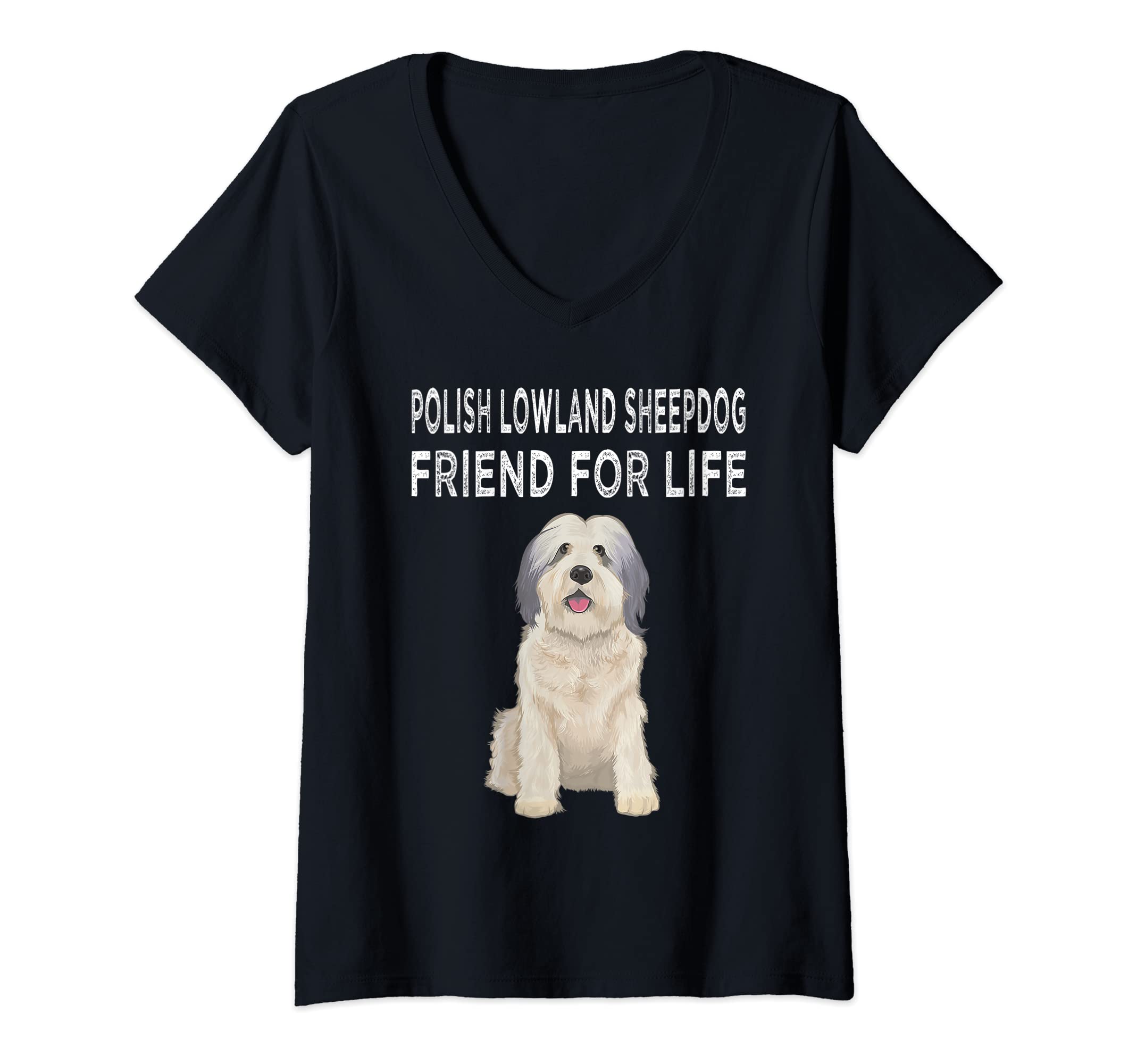 Womens Polish Lowland Sheepdog Friend For Life Dog Friendship V-Neck T-Shirt, Black