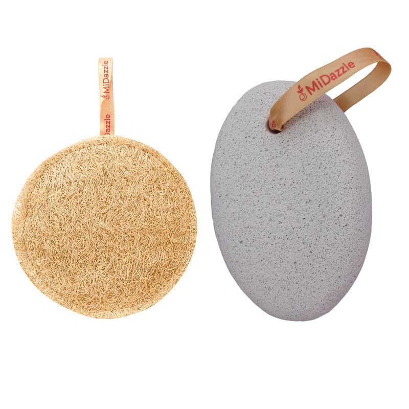 Midazzle Natural Body Scrubber Sun Dried Bath Loofah | Body Sponge for Men & Women | Organic Loofah for Bathing (Round) With Pumice Stone Foot Tool, Foot Scrubber (Oval) Shape - Set of 2-picture-25
