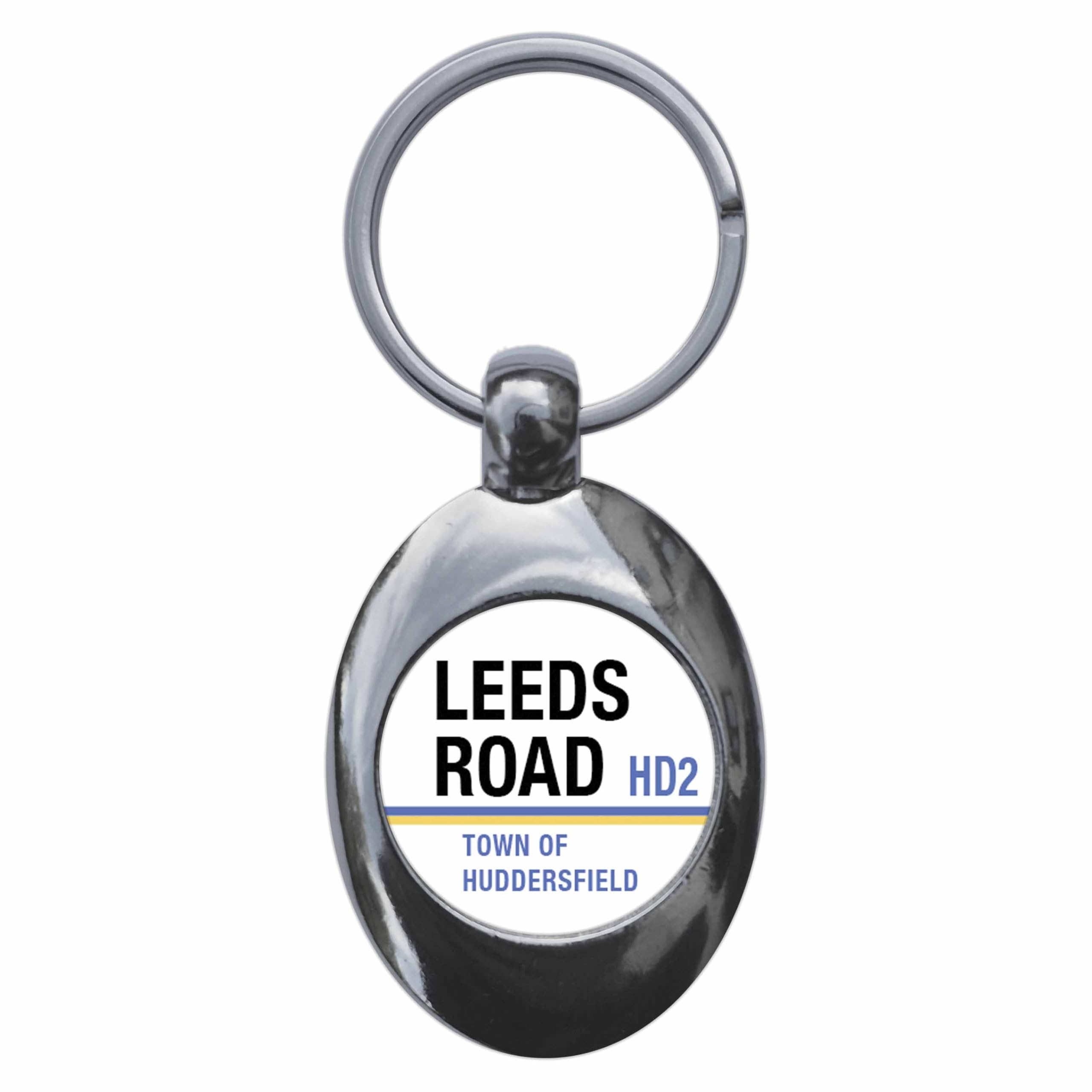 Ozorath Leeds Road Town Of Huddersfield HD2 Road Sign Keyring Keychain Key Ring Chain With Trolley Coin