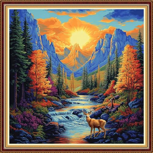 Image of Funart Stamped Cross Stitch Kits for Beginners Full Range of Cross Stitching Preprinted Embroidery Kits for Adults, 11CT Embroidery Pattern Needlepoint Kits- (ArtColors20)