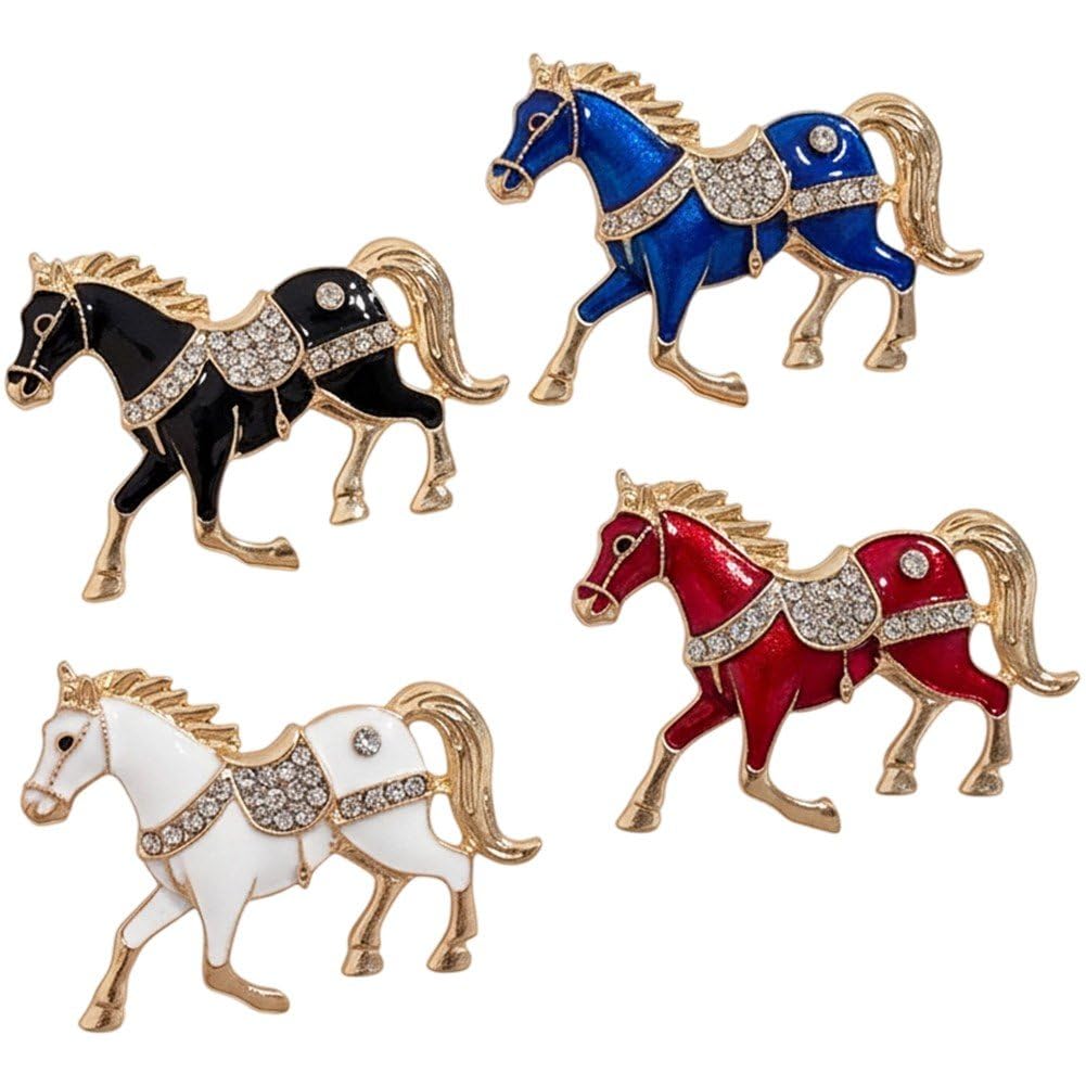 Sslvya 4 Pcs Horse Brooch Pins, Rhinestone Horse Lapel Pins Retro Animal Pin Clothing Accessories for Women Men