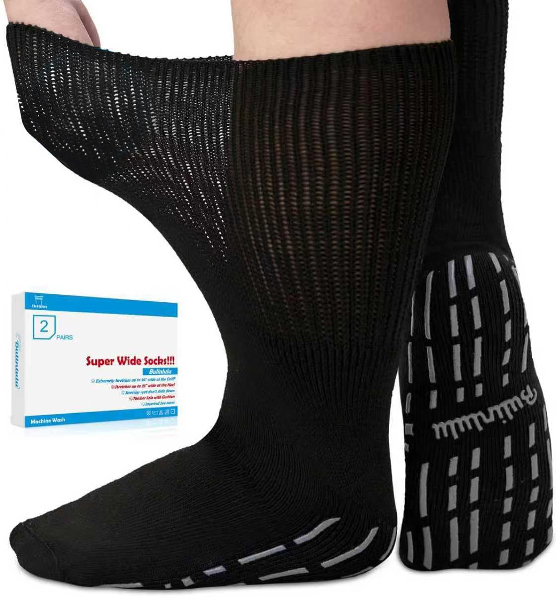Bulinlulu Extra Width Diabetic Socks Men Women-2 Pairs Wide Edema Sock for Swollen Feet,Non Slip Cast Bariatric Socks 13-15
