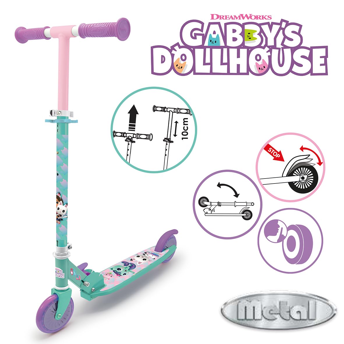 Smoby - Gabby - Składana hulajnoga na 2 koła - Hulajnoga dziecięca - Ciche koła - 750377