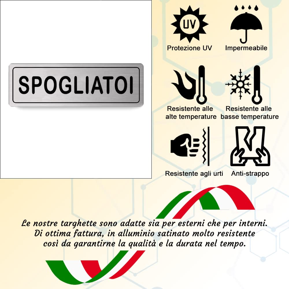 Targa spogliatoi in Alluminio Satinato 150mm x 50mm - Targhette Autoadesive | Stickers, Klebeetikett | Impermeabili Lavabili, Palestre, Pub