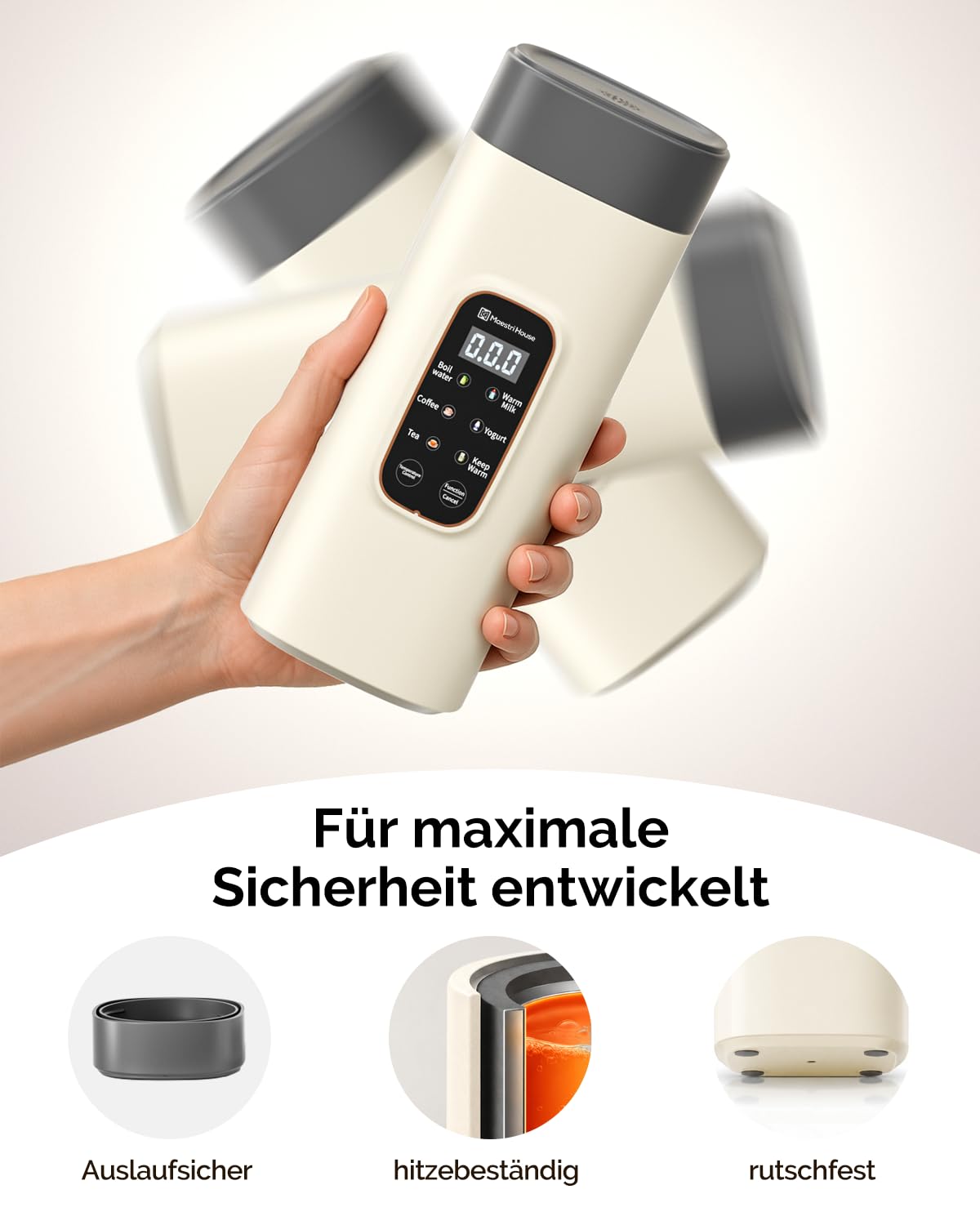 Maestri House Reisewasserkocher 550 ml, Wasserkocher Klein mit 6 Funktionen