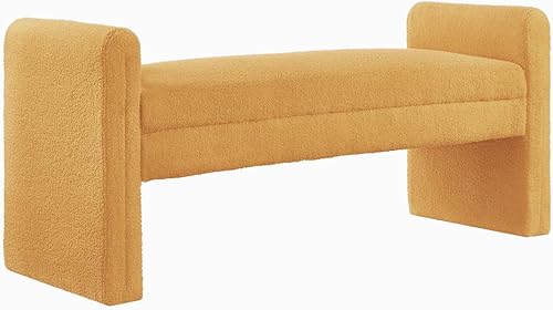 Miniatura 11 de 24KF Banco de cama tapizado moderno cubierto con tela de peluche suave Boucle, precioso banco de entrada otomano con reposabrazos, 5062-negro Banco