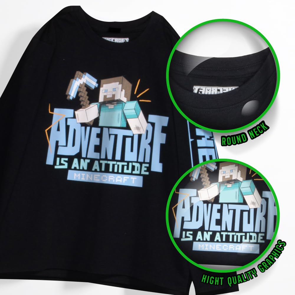 Minecraft Confezione da 3 magliette da ragazzo, a maniche lunghe, stampa grafica, in morbido cotone, magliette da gioco per bambini