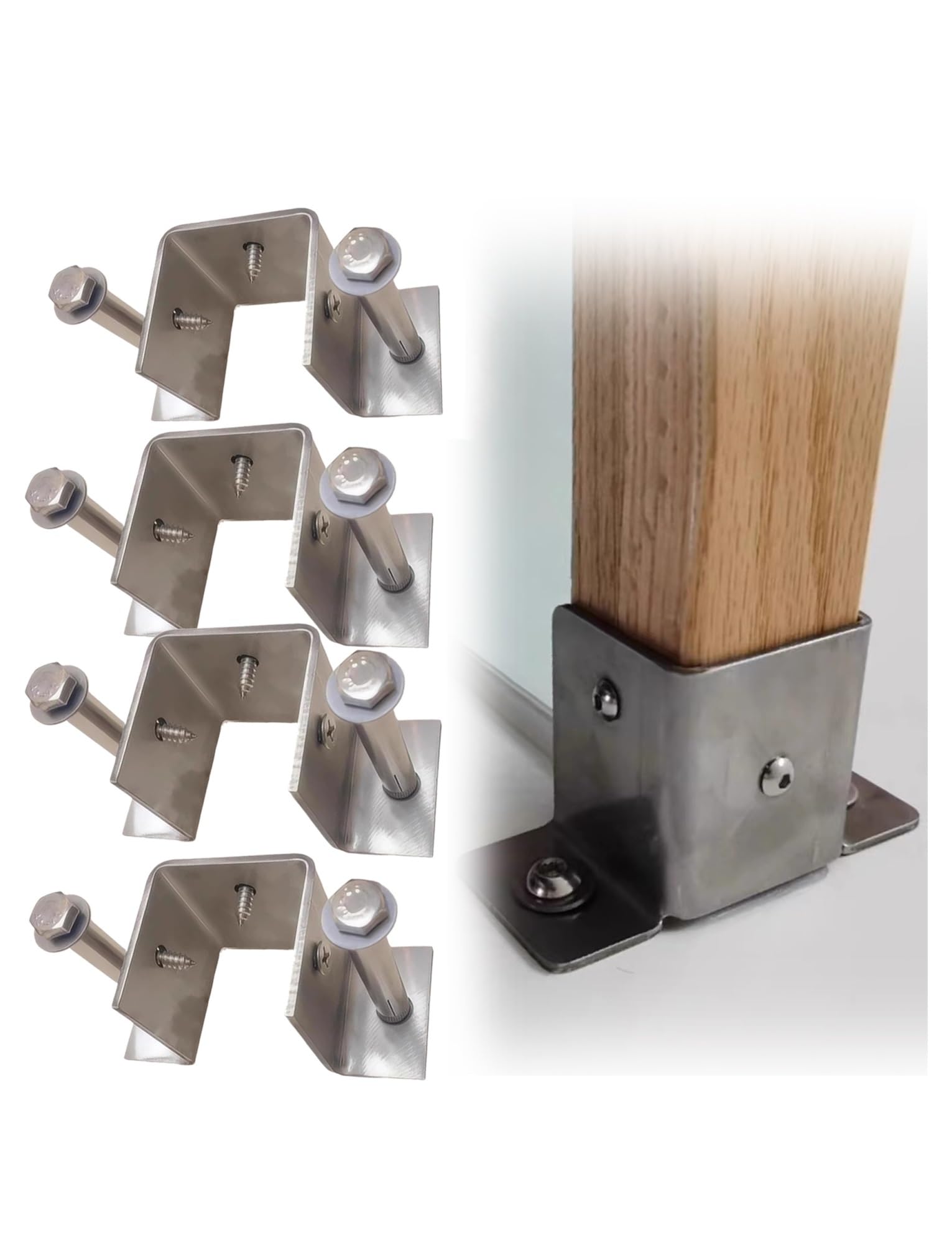 Set di 4 ancoraggi per pali in acciaio inox, per ringhiere e cassetta delle lettere (26 x 26 x 60 mm/1 x 1 x 2,4 pollici) – e resistente alle intemperie