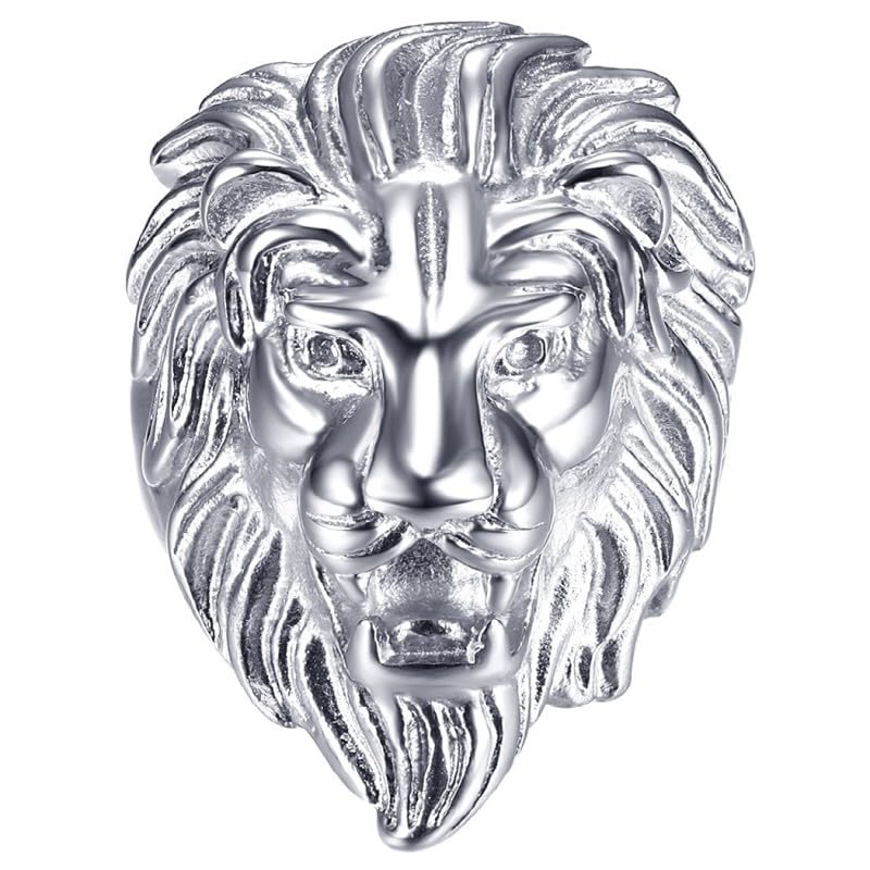 BOBIJOO Jewelry - Bague Chevalière Tête de Lion Homme Gitan Acier Inoxydable Argent - 71 (13 US)