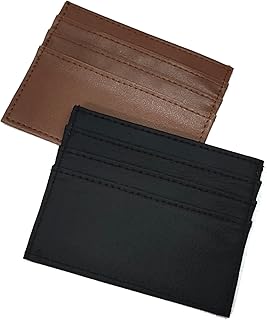 2 حافظة كروت جلد ،لحمل بطاقات الائتمان،لون بني واسود، للكبار من الجنسين