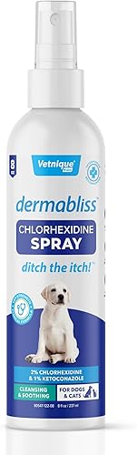 Vetnique Dermabliss Medicated Chlorhexidine Spray antiséptico para la piel para perros y gatos, soporta infecciones e irritaciones de la piel, 8