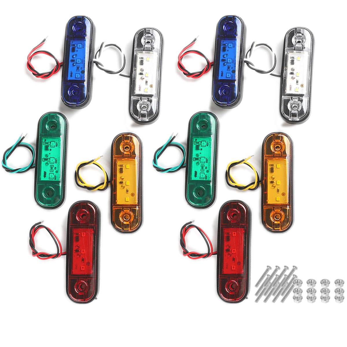 Luci di posizione laterali per auto 10pcs, 3 LED 12V-24V indicatori di direzione per auto, IP65, impermeabili, luci di posizione per camion, camper, roulotte, bianco + rosso + giallo + verde + blu