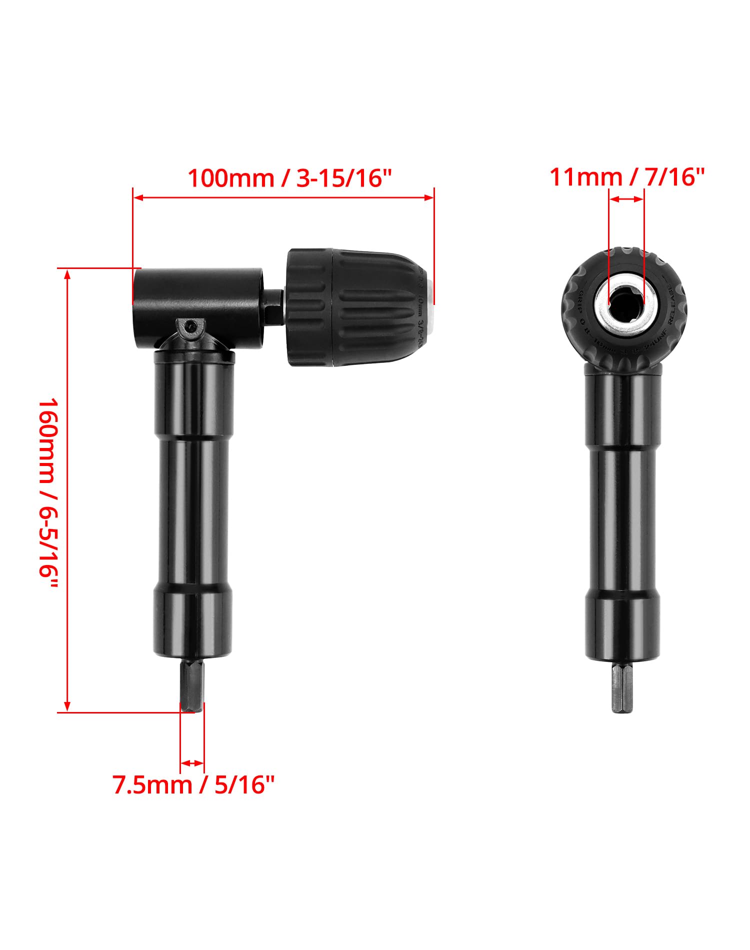 QWORK® Accessoire de perceuse d'angle, plage de serrage 0,8-10 mm, mandrin de perçage à 90 degrés, adaptateur de perçage d'angle