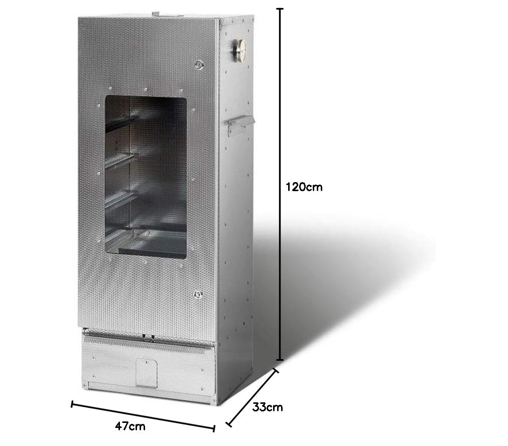 SMOKI Räucherofen 100x39x33cm Cr-Edelstahl geprägt mit Sichtfenster – Einwandiger Räucherschrank für Fisch, Fleisch & Käse – 7 Ebenen, Inkl. Thermometer & Zubehör, für Holz, Gas & Elektro