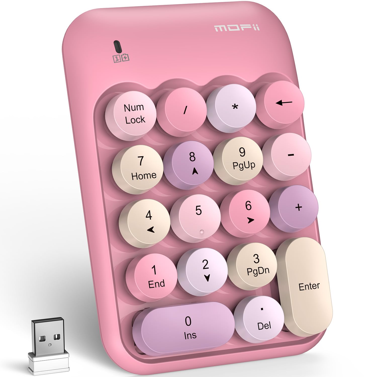 mofii wireless number pads, colorful 2.4g wireless 18 keys numeric keypad portable 10 key numpad for financial accounting, laptop, pc, computer, notebook- pink