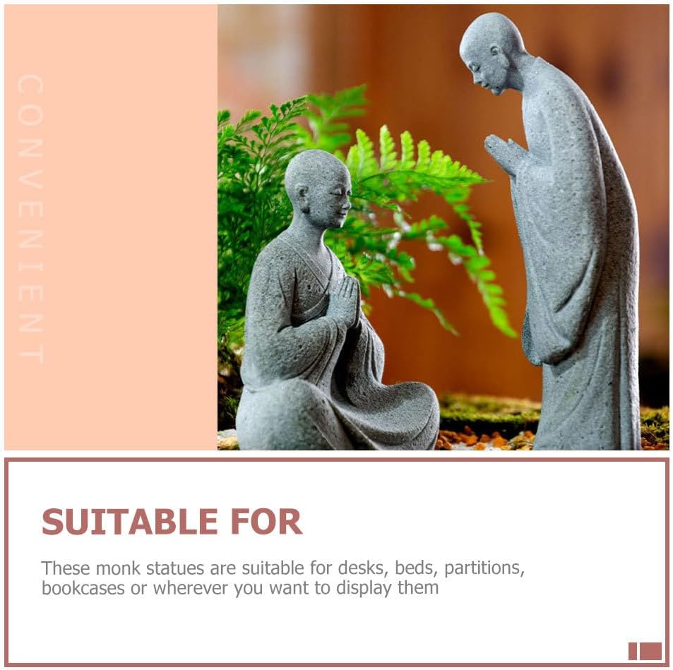 Didiseaon 2pcs Micro Landscape Buddha Statue Chinese Elder Figurine Tea Room Decor Buddha Monk Statue Praying buddh Zen Monk Little Figurine Decorative Stone Bonsai