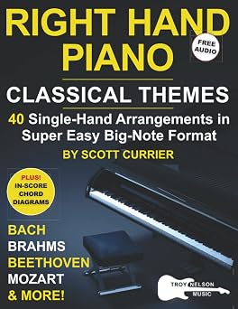Right Hand Piano Classical Themes 40 Single-Hand Arrangements in Super Easy Big-Note FormatBach, Brahms, Beethoven, Mozart, and More!