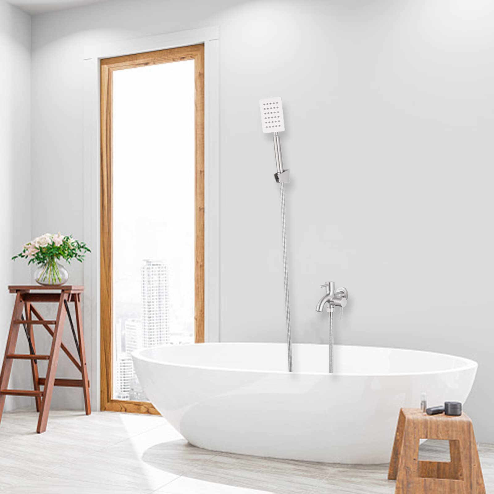 Double robinet universel 1/2" en acier inoxydable avec raccords de tuyau, robinet de jardin double multifonction pour machine à laver, jardin, cuisine, salle de bain