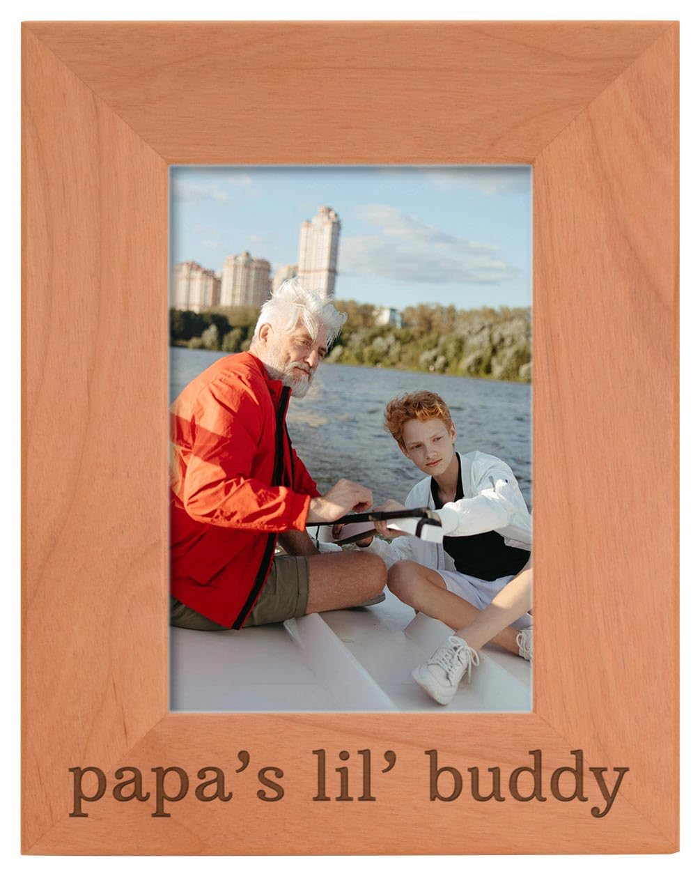 Personalized Gifts Grandpa Gift Papa's Lil' Buddy Grandson Natural Wood Engraved 4x6 Portrait Picture Frame Wood