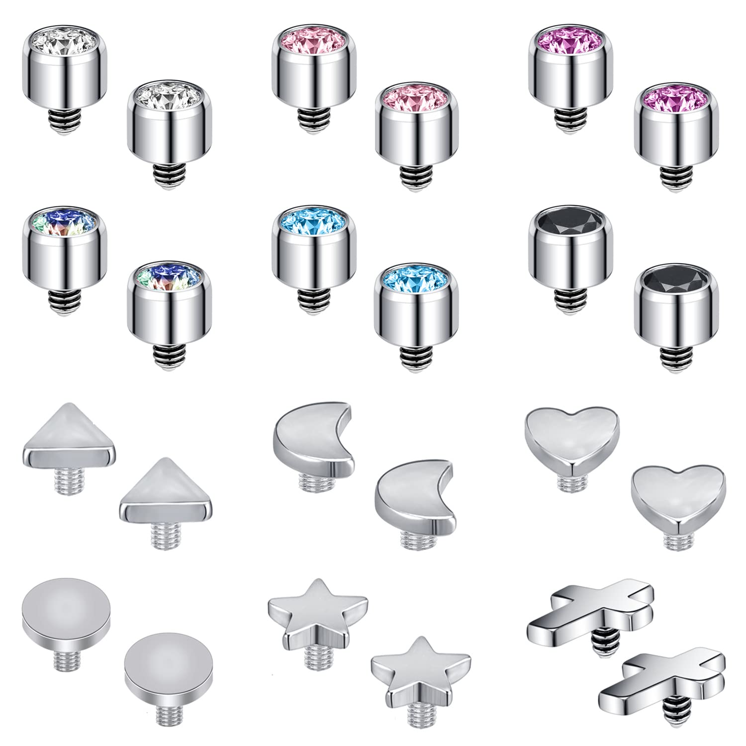 ZS 16G Dermal Piercing Gioielli Acciaio Chirurgico Diamante Top per Uomo Donna Superficie Piercing Gioielli Top Oro Nero Microdermal Piercing Gioielli