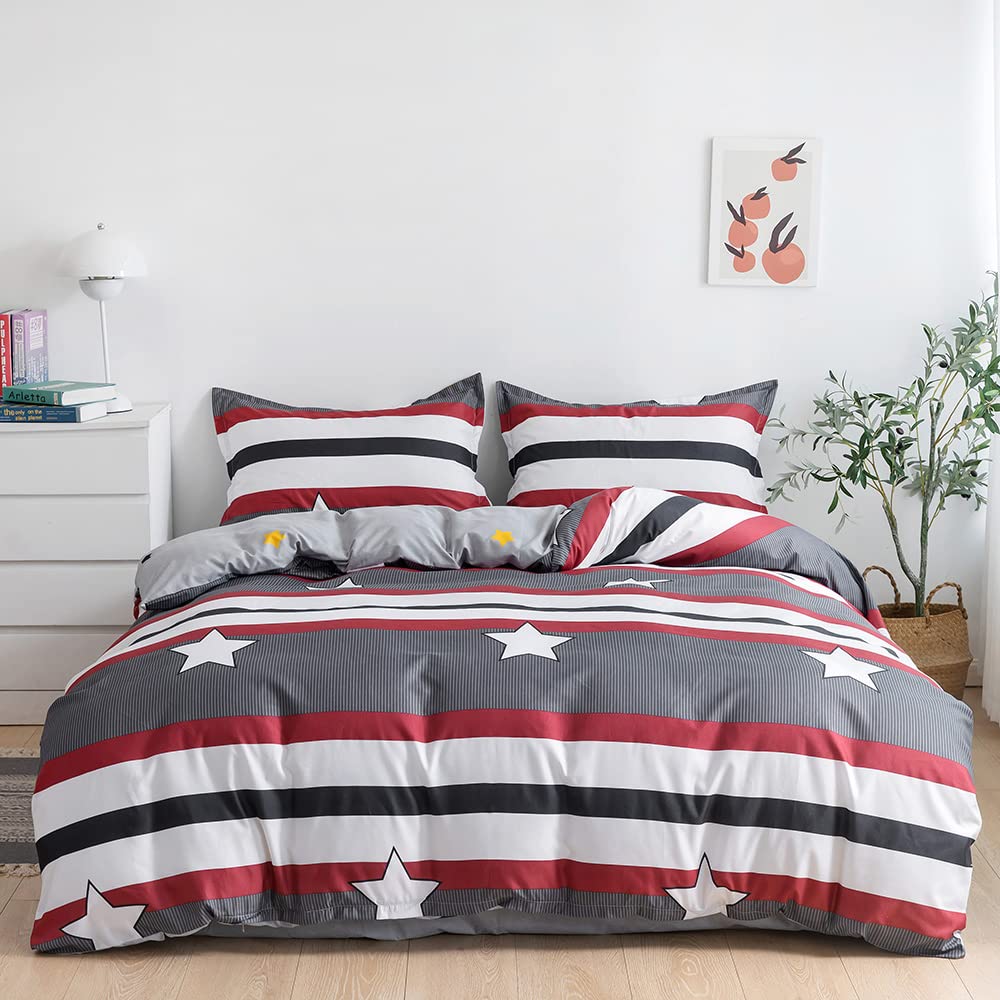 RISHAHOME 4 Piece Single Size Duvet Cover Set Includes 1 Duvet Cover 160x210 cm+ 1 Fitted Bedsheet 120x200+25 cm + 2 Pillow Cases 48x74 cm Microfibre, Multicolour