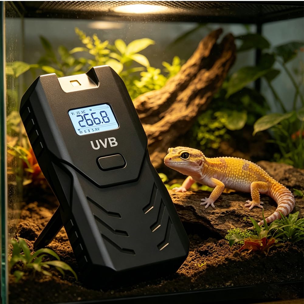 Detektor UVB dla gadów, miernik natężenia światła z wyświetlaczem LCD, czujnik promieniowania UV do terrarium, do pomiaru długości fali od 280 do 320 nm, jaszczurka, żółw i rośliny