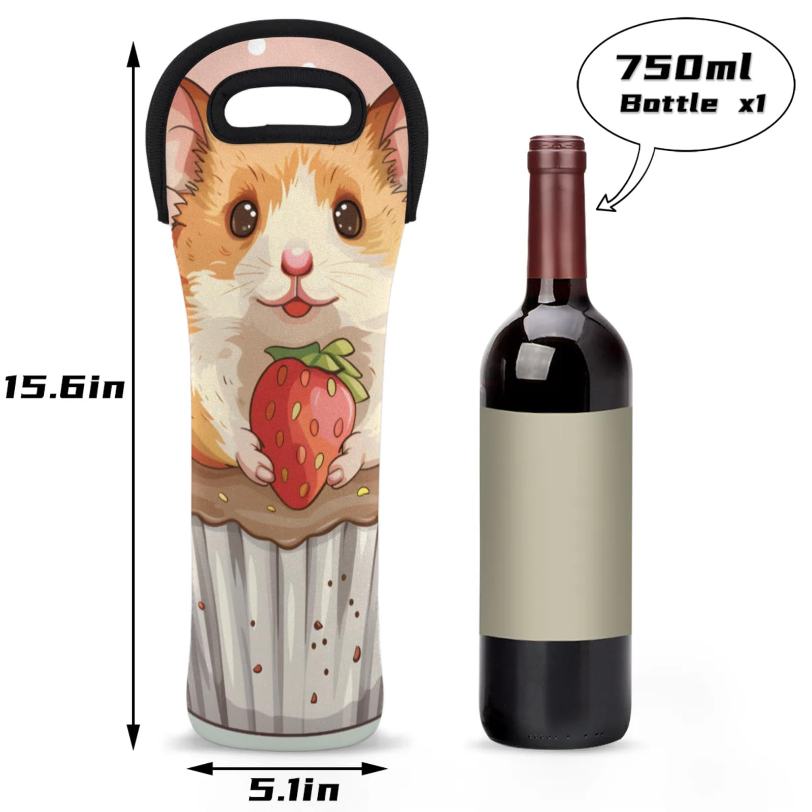 Neoprene Wine Tote Carrier Bag for Wine,Water, Champagne, Beer, Baby Bottles 15.6 x 5.1 Inches, Protective Wine Bag,Animal Hamster