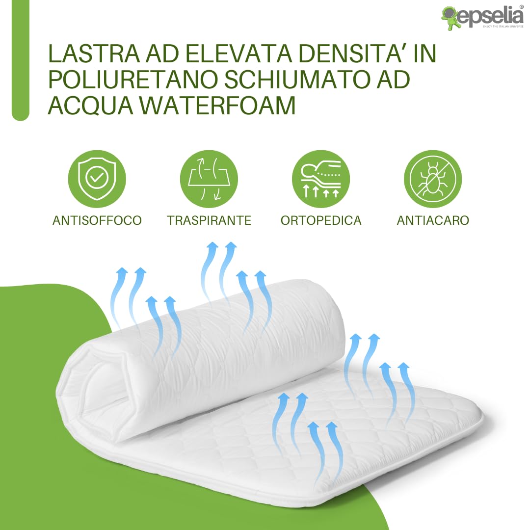 EPSELIA Materasso Lettino per Bambini Arrotolabile e Bordato per Viaggio o Campeggio, cm 60x120 H4 Certificato Antisoffoco EN16890:2017 Poliuretano CertiPUR™ OEKO-TEX®