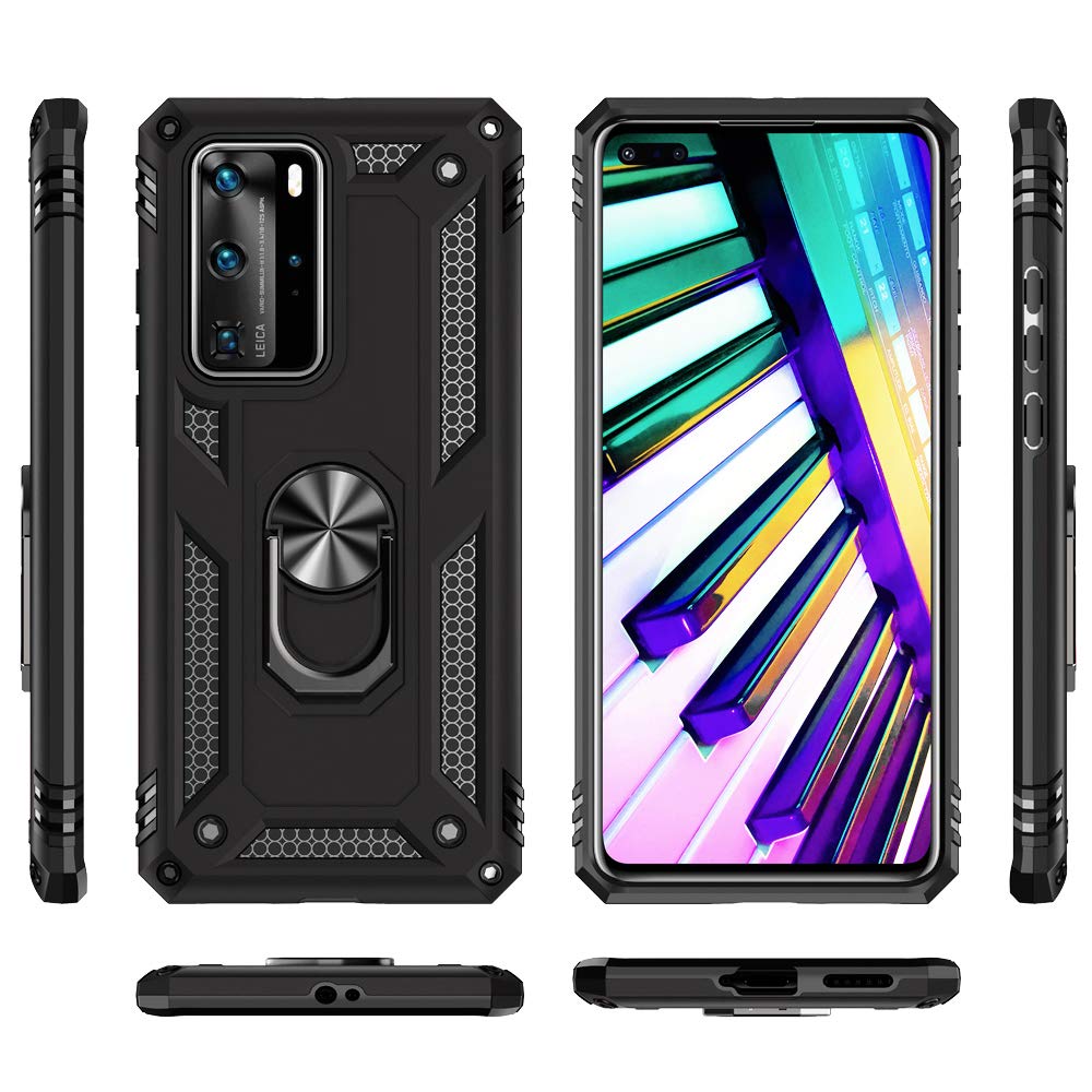 NALIA Custodia Robusta per Huawei P40 Pro - Anello 360° & Compatibile Supporto Magnetico - RINGDEFEND (Cover Militare) - Marchio Tedesco, Colore: Argento