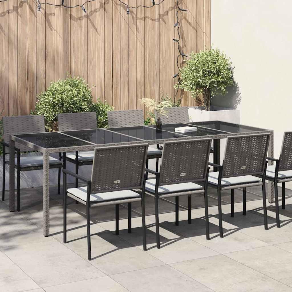 Stół ogrodowy, szary, polirattan, 250 x 100 x 75 cm, stabilny stół na taras, balkon, do ogrodu, odporny na warunki atmosferyczne, nowoczesny design, idealny do grillowania i na kemping