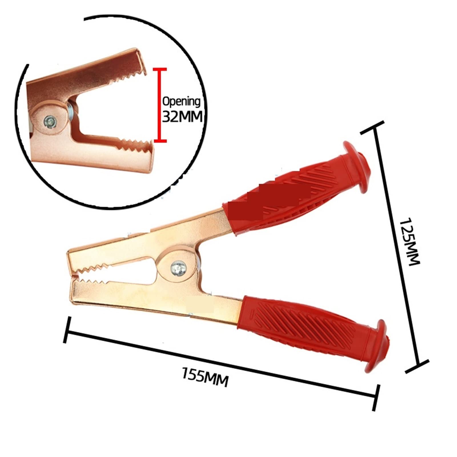2 uds Pinzas de cocodrilo for Coche Abrazaderas for batería Clip de cocodrilo de latón 500A Rojo + Negro amablemente (Color : Pure Copper -500a)