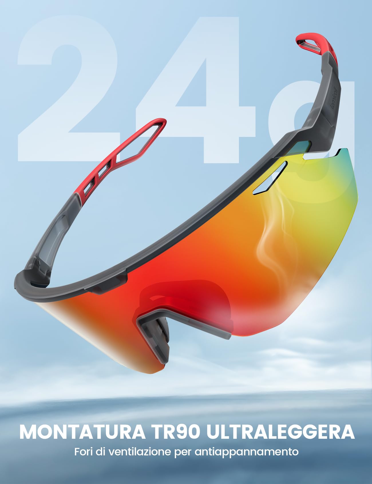 Lamicall Occhiali da Sole Ciclismo Polarizzati, [24g Ultraleggero] Anti-UV400, TR90 Telaio, Nasello Regolabile, Occhiali da Sole Sportivi per Uomo e Donna, per Pesca/Corsa/Sport all'Aperto