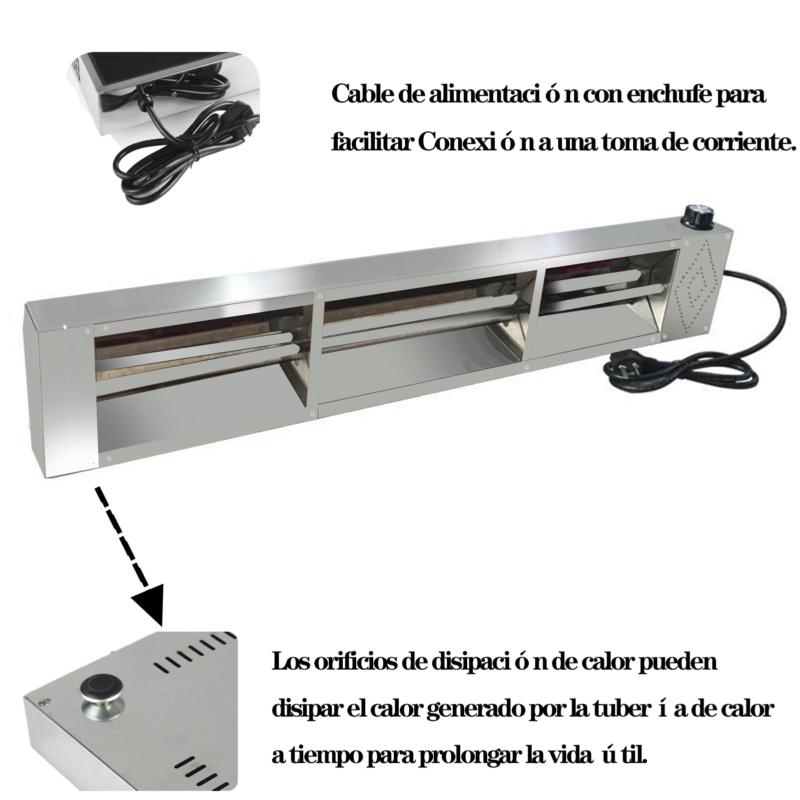 Lampara Calor Cocina, Temperatura Ajustable 30-80℃(120cm) | Suspension Lampara de Calor Alimentos para Cocina, Restaurant, Acero Inoxidable Lampara Calienta Platos Cocina y Buffets