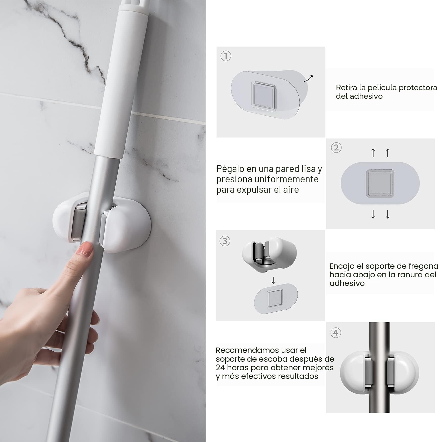 CORNERIA Soporte para Escobas 3 Piezas - Soporte para Trapeador de montaje en pared, Colgador de Fregonas para Hogar Cocina Baño Garajes - Soportes p