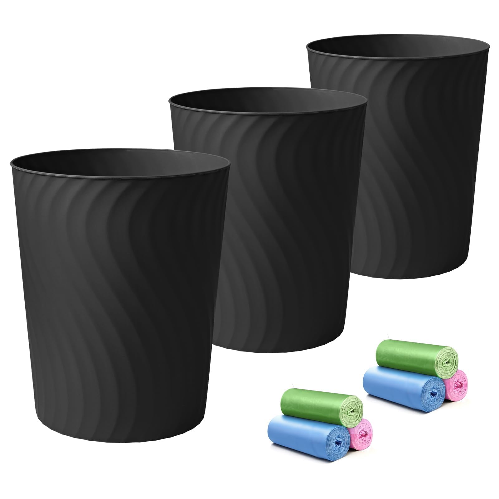 Photo 1 of YGJT Small Trash Can, 3 Pack 1.8 Gallons Bathroom Trash Can, Slim Waste Basket, Round Garbage Can, Plastic Trash Bin for Kitchen, Dorm, Bedroom, Office, Living Room, Study, Compact Spaces(Black)