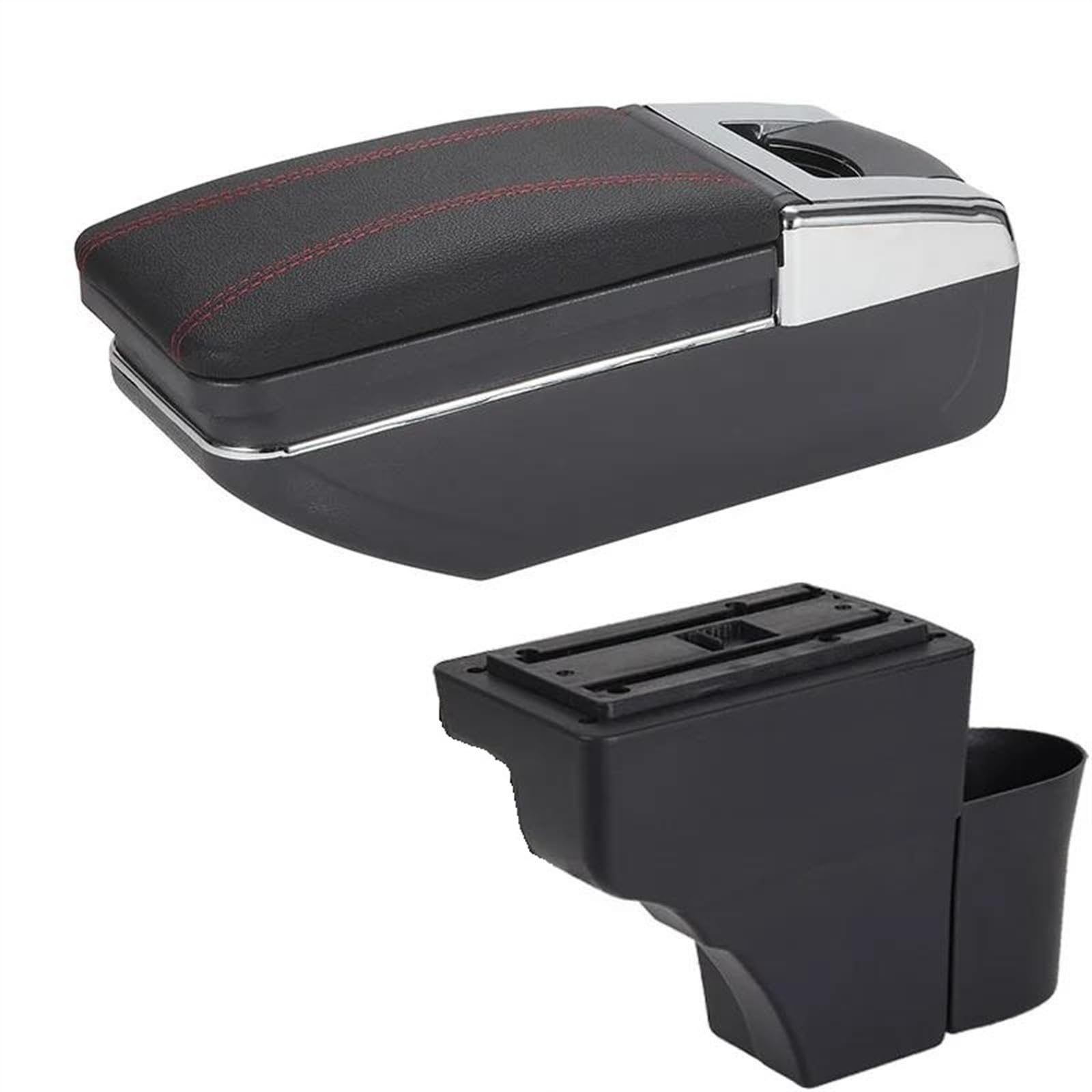 Armrest Box With Multifunctional Support PU Upholstered Car Interior Modification Accessories For Note(C1 Black red No USB)