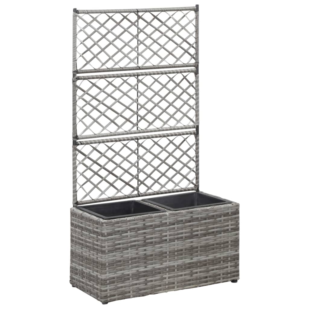 vidaXL Trellis Raised Bed with 2 Pots removable Home Garden Flowers Herbs Box Set Climbing Plant Holder 58x30x107cm Poly Rattan Grey Rectangular โ image 1