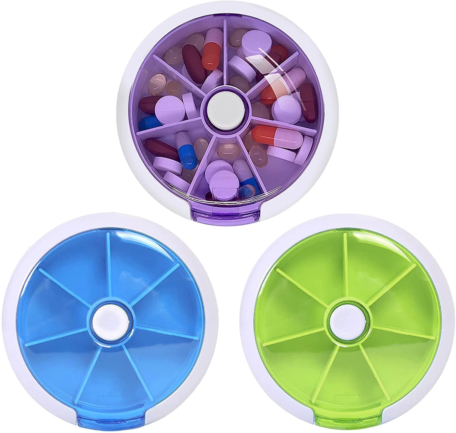 Round Shape Pill Storage Box Portable 7 Days Rotating Medicine Pill Box Case Organizer Travel Medication Planner Box (Multicolor)-3PCS-image-43