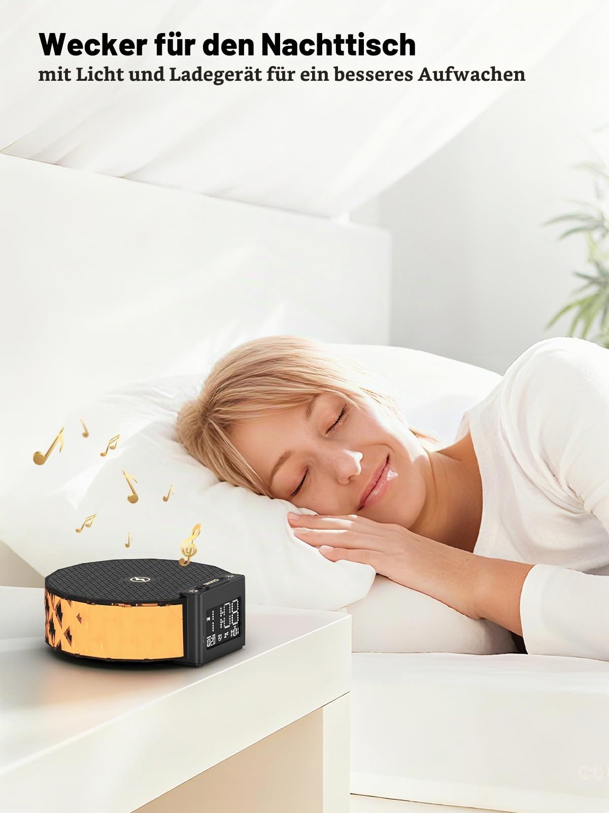 Smiling Shark Lichtwecker, WKL-02 Nachttischlampe Wecker Kabelloser Ladestation mit Touch Steuerung 3 Stufen und RGB-Modus LCD-Display Ladegerät Wecker Licht Nachttischlampen für Schlafzimmer Zuhause