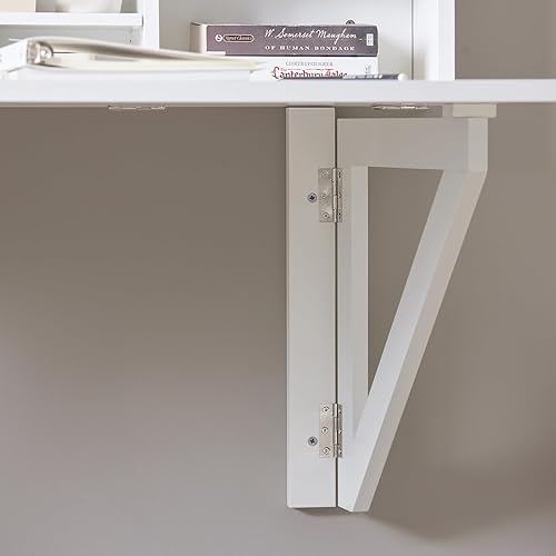 Miniatura 8 de Haotian FWT07-II-W - Mesa plegable para montaje en la pared, mesa de computadora con compartimentos de almacenamiento, color blanco, FWT07-II-W