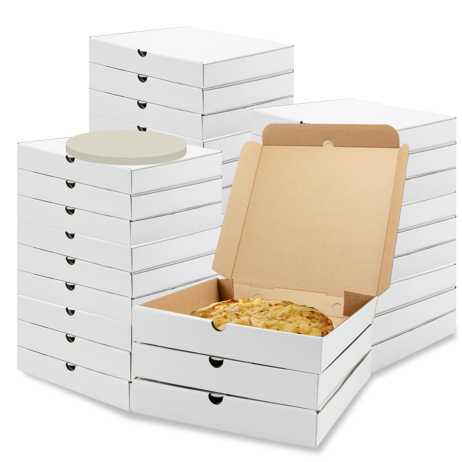 Lot de 40 boîtes à pizza avec doublure en papier, 25,4 x 25,4 x 3,8 cm, mini boîtes à pizza en carton ondulé pour fête, biscuits, gâteaux, mariage, restaurant