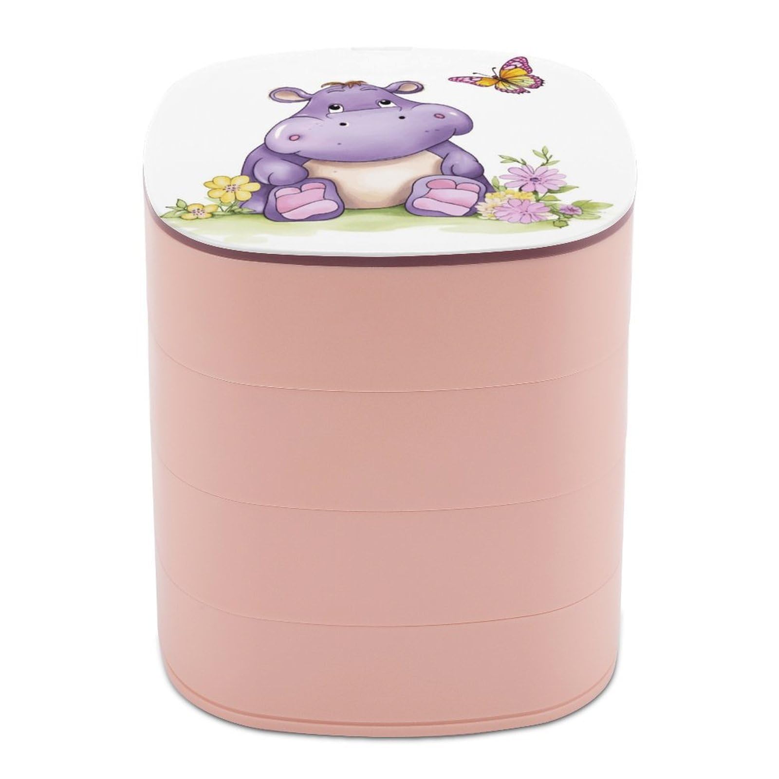FekiLoot Butterfly And Hippo Jewelry Box 4-Layers Rotatable Jewelry Organizer Storage Box with Mirror Cute Travel Jewelry Case Portable Earring Holder Organizer for Ring Necklace Bracelet