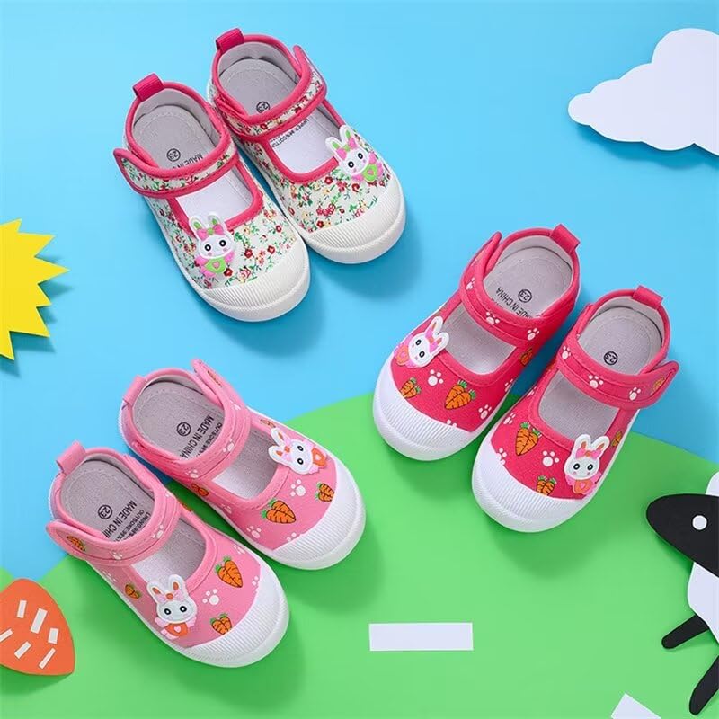Zonkacen Girls Anti Skid Fashion Cartoon Bunny Dance Shoes for Ballet Perform Kindergarten Jogging Hiking Camping Exercise Trekking Vacation Rose Red 11 Little Kid