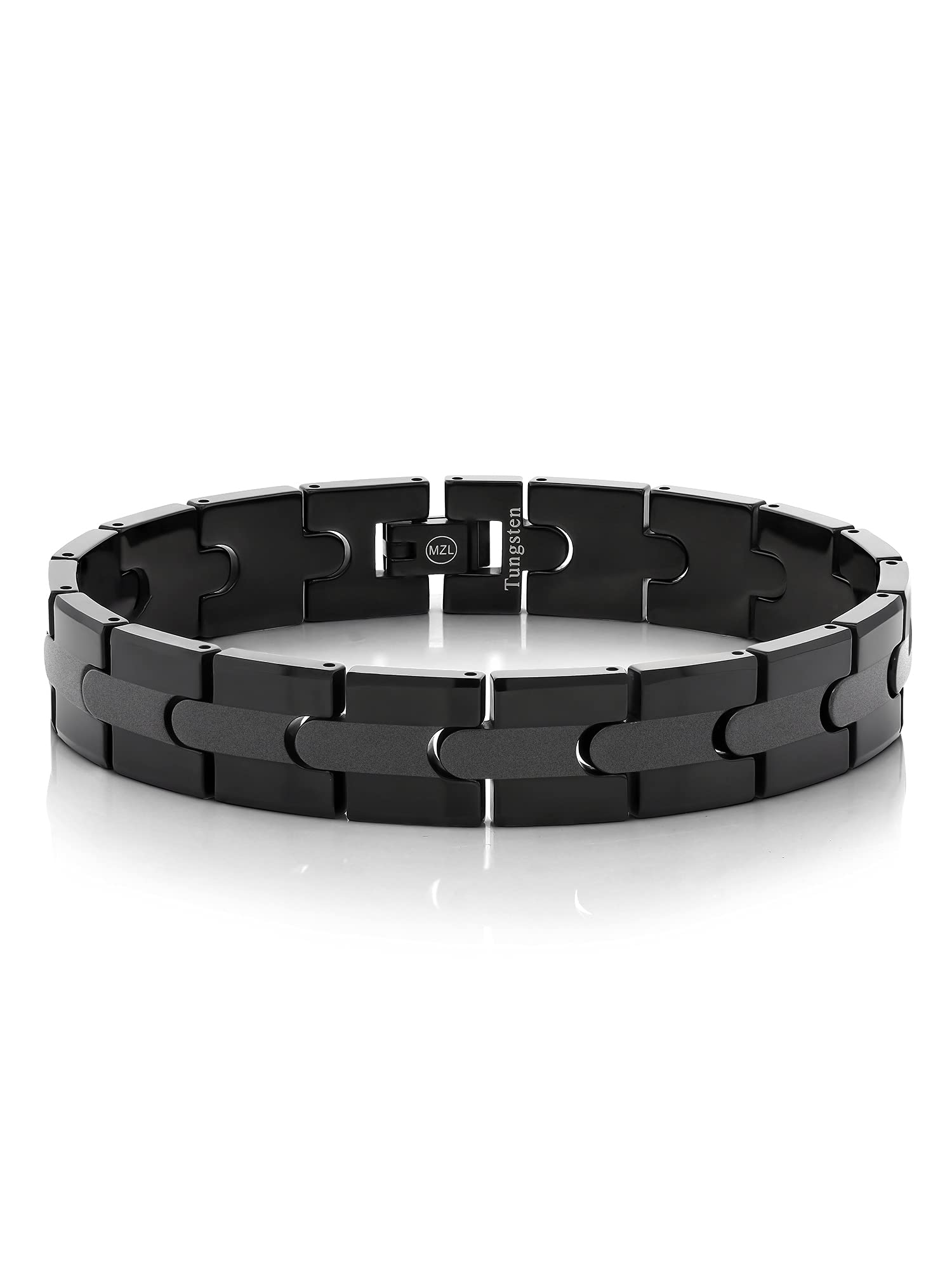 New Men's Tungsten Carbide Black Plated Shiny Bracelet with Matte Finish Center Stripe