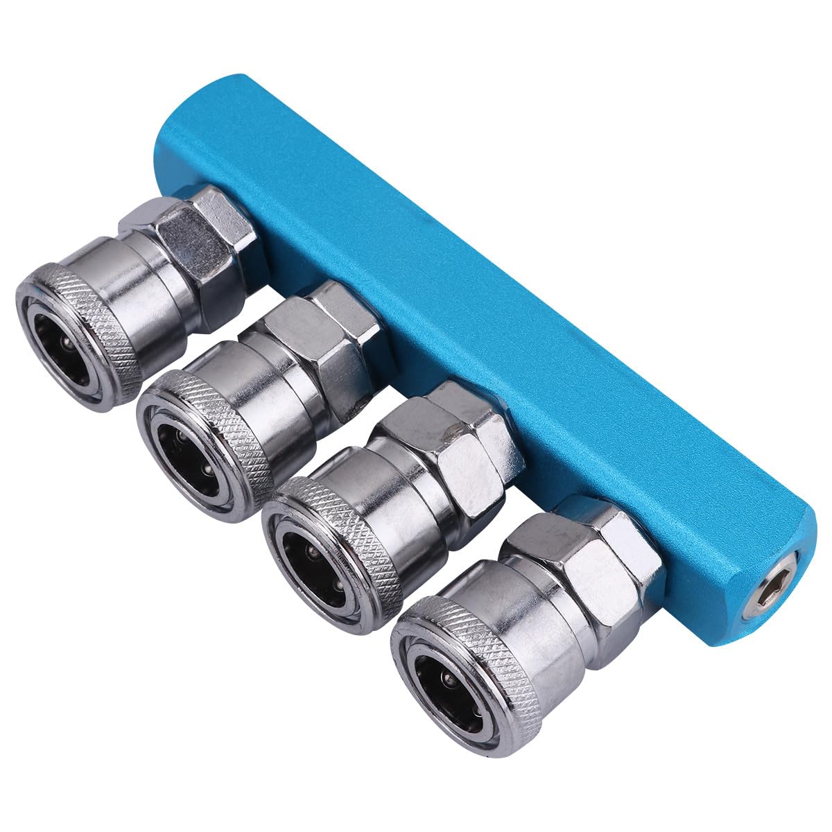 Acoplamiento de acero inoxidable azul con conector rápido de compresor