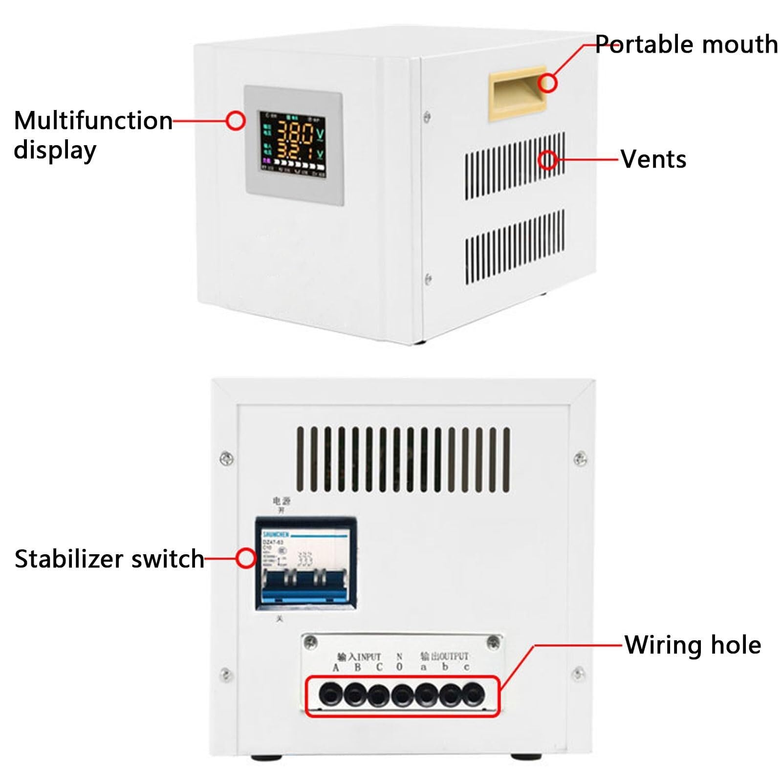 Stabilizzatore di Tensione 380V trifase ad Alta precisione regolatore Automatico Adatto for elettrodomestici instabili(6000VA)
